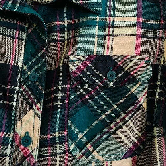 Duluth Trading Co Plaid Button Down Flannel - Blue, Purple, White - Picture 3 of 5